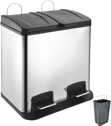 Kétrekeszes rozsdamentes acél Duo pedálos szemetes 2 × 20 l