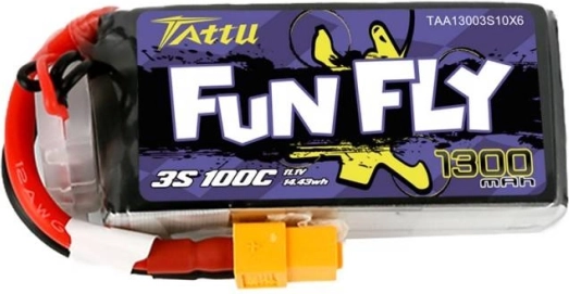 Tattu Fun Fly 1300 mAh 11,1 V 3S 100C LiPo akkumulátor XT60 csatlakozóval