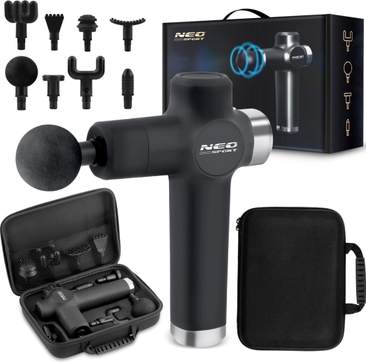 NEO SPORT NS-501 masszázspisztoly, 8 fejjel, fekete