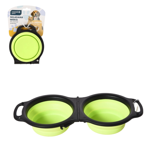 Összecsukható dupla utazótál kutyáknak és macskáknak 2 × 350 ml
