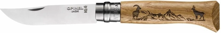 Opinel N°08 Inox Animalia zsebkés 8,5 cm, tölgyfa, zergemotívummal
