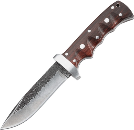 Kültéri damaszkuszi acél kés tokkal – paliszander markolat, 12 cm
