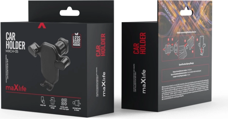 Maxlife MXCH-05 szellőzőrácsra rögzíthető autós tartó, fekete