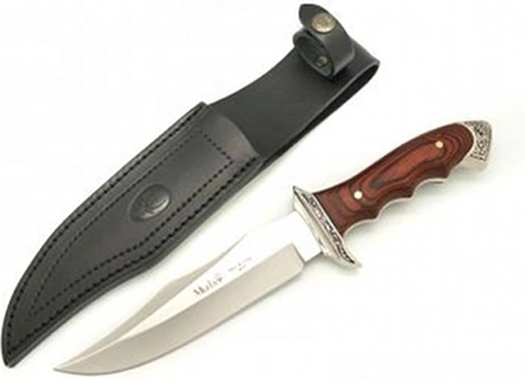 Muela univerzális kés 16 cm korall Pakka fából, bőr tokkal