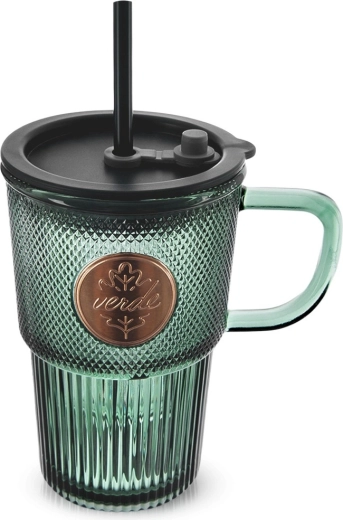 Üvegbögre tetővel és szívószállal VERDE 450 ml