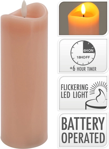LED gyertya 7 × 20 cm villogó lánggal és időzítővel – rózsaszín