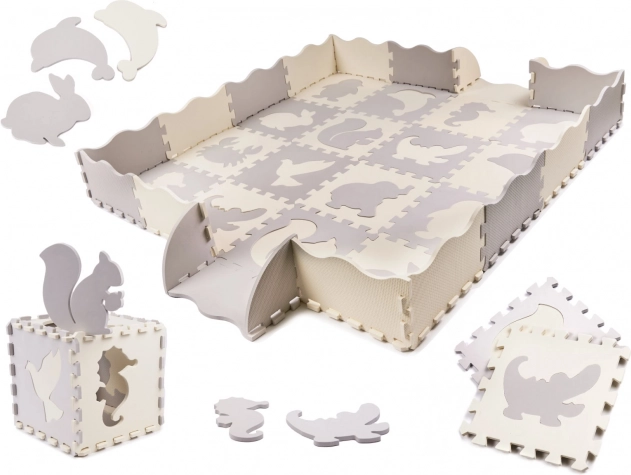 Habos oktató kirakós szőnyeg, szürke és ekrü, 36 darab, 150 × 150 cm