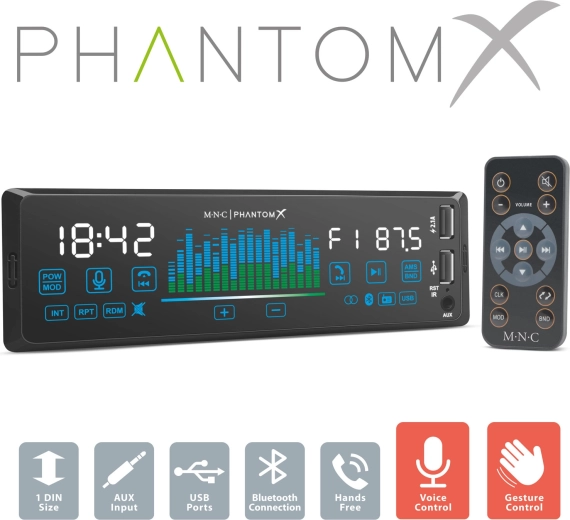 MNC PhantomX 1 DIN autórádió gesztusvezérléssel és Bluetooth-kapcsolattal
