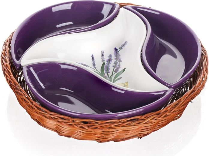 LAVENDER tálaló tálkakészlet fonott kosárban, 23 cm átmérő