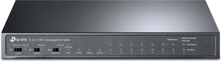 Nem menedzselt PoE switch 8× Fast Ethernet, 3× Gigabit, 1× SFP