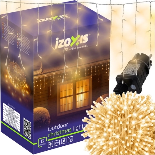 Karácsonyi LED fényfüzér IzoXis 500 LED jégcsapok 22,5 m meleg fehér IP44