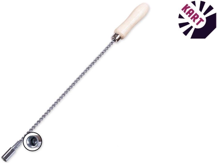 1 m-es hosszabbító toldat csőkefékhez M12 menettel, horganyzott drót és fa markolat