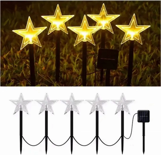 Csillag alakú napelemes LED kerti leszúrható lámpák – 5 db