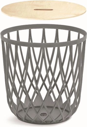 Univerzális kosár fa fedéllel, 39 cm – szürke kő