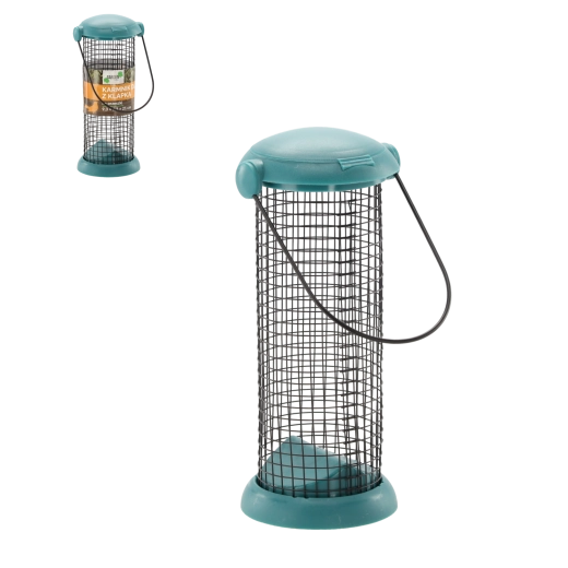 Függő madáretető fedéllel, fémháló, 21 cm