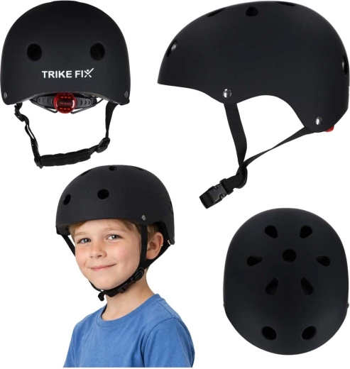 Gyerek kerékpáros sisak LED-del TRIKE FIX, M méret (55–58 cm), fekete