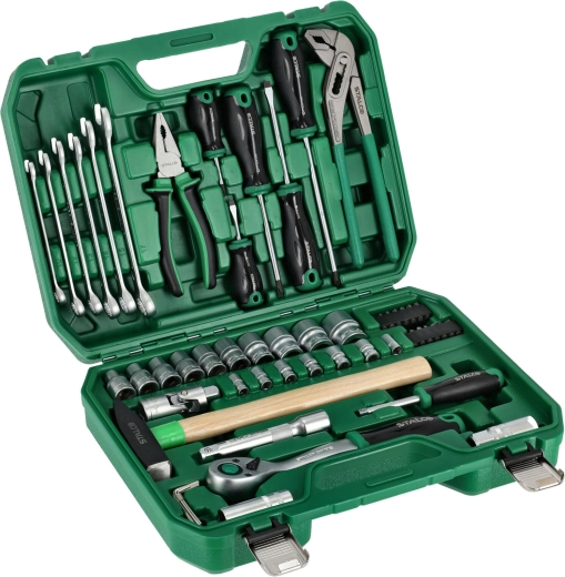 Stalco 55 részes szerszámkészlet 1/4" és 1/2"-os dugókulcsokkal, bőröndben