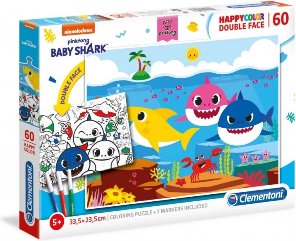 Kétoldalas BABY SHARK puzzle és színező, 60 darab