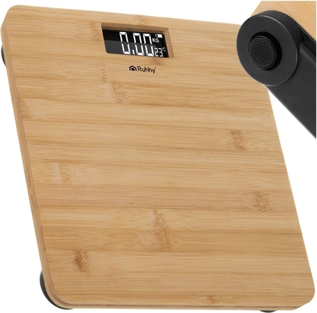 Bambusz személymérleg LCD kijelzővel, 180 kg