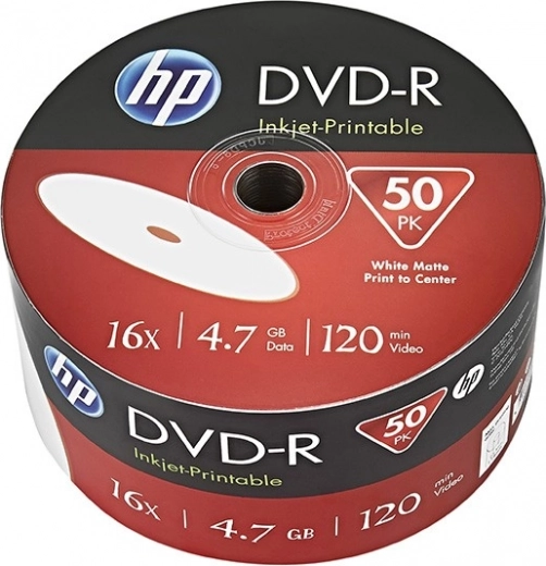 hp dvd-r 4,7 gb 16× inkjet printable, 50 db (bulk)