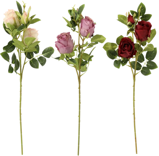 Mesterséges rózsaág három virággal 66 cm, vegyes színek