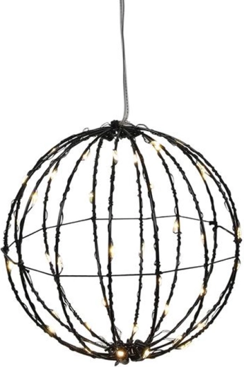 Karácsonyi fénydekoráció, fekete gömb időzítővel, 40 LED, 15 cm