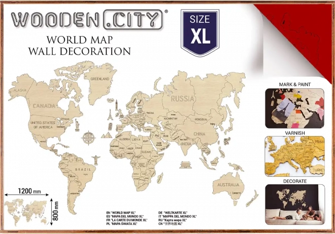 WOODEN CITY fa 3D világtérkép falra XL – Korall