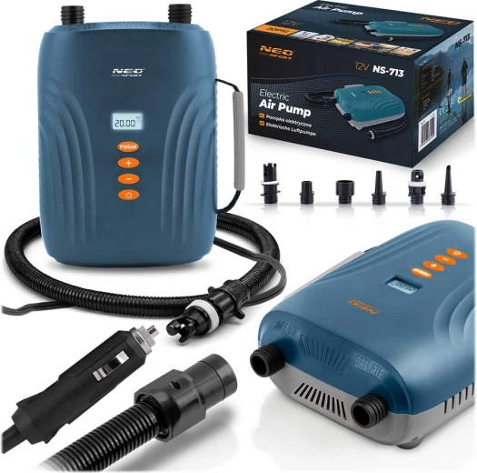 NEO-SPORT 12 V-os elektromos pumpa SUP-hoz, matracokhoz és csónakokhoz, 6 fejjel