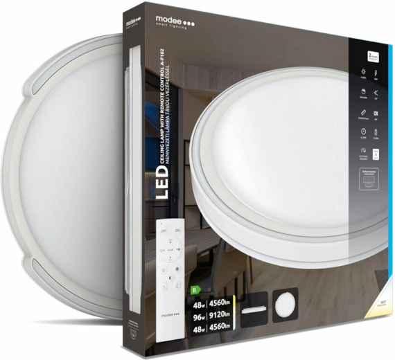 Modee Smart Lighting A‑F102 mennyezeti LED lámpa, 2×48 W, fényerő-szabályozható, távirányítóval