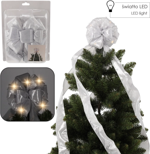 Ezüst LED masni karácsonyfa csúcsára, 1,8 m