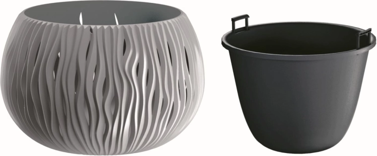 Sandy Bowl virágtartó betéttel, 29 cm – szürke kő