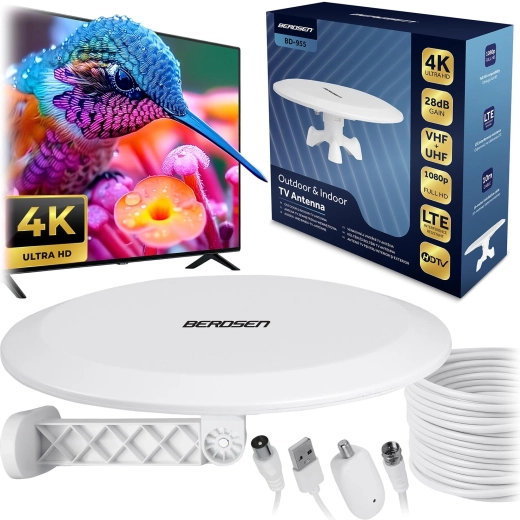 Beltéri és kültéri TV antenna BERDSEN ultra HD 4K fehér