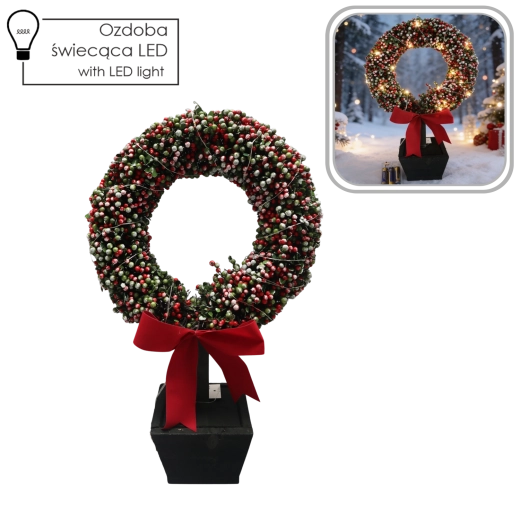 Karácsonyi dekoráció – LED koszorú virágcserépben 47 cm