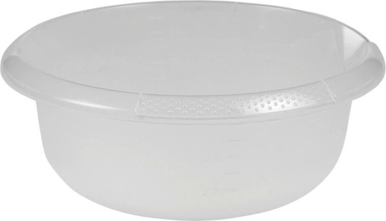 Kerek tál kifolyóval, 3,5 l, átlátszó, 28 × 11 cm