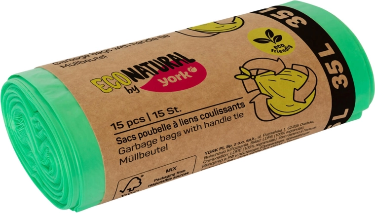 Öko szemeteszsákok fülekkel, 35 l, zöld, 50 × 60 cm (15 db)