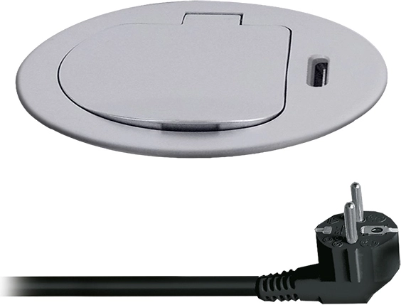 Solight beépíthető aljzat 1× 230 V + USB-C PD 20 W, 2 m, ezüst