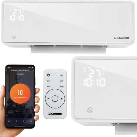 KAMINER ZELVION légfüggöny Wi‑Fi-vel és távirányítóval, 1000 W / 2000 W, fekete – Fehér