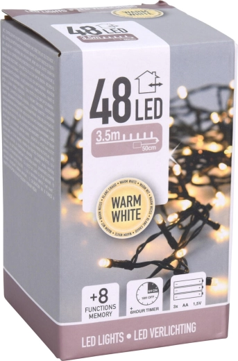 Karácsonyi LED fényfüzér 3,5 m, 48 LED, meleg fehér, 8 funkció, időzítő