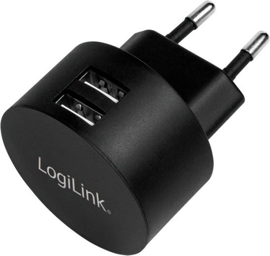 Hálózati töltő LOGILINK 2× USB‑A 10,5 W fekete