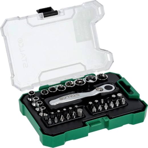 Stalco racsnis-, bit- és dugókulcskészlet 1/4" (36 db)