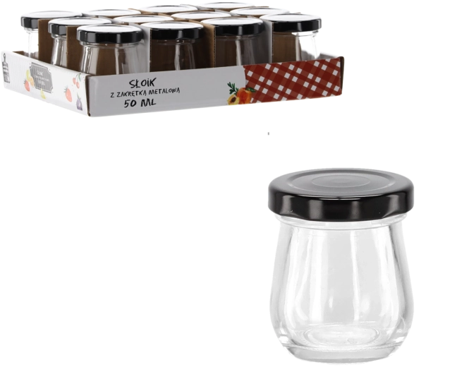 50 ml-es üvegcsé fekete fém tetővel