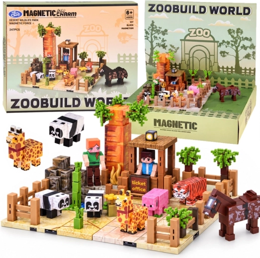 Mágneses építőkockák Zoo – pixeles kockák 247 darab