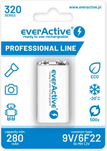 EverActive 9V 320 mAh Ni-MH akkumulátor használatra kész