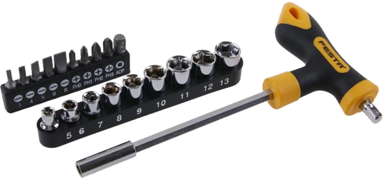 T-markolatú csavarhúzó készlet bittartóval, 20 db FESTA