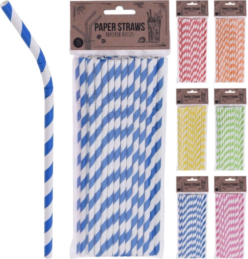 Papírszívószál hajlítható résszel, 6 × 210 mm, színes mix (35 db)