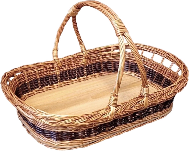 Nagy, lakkozott fonott tálca fogantyúkkal 53 × 40 × 27 cm