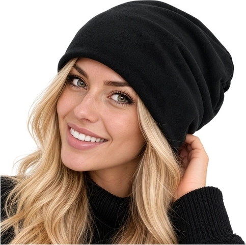 Trizand fekete téli beanie sapka polár (fleece) béléssel