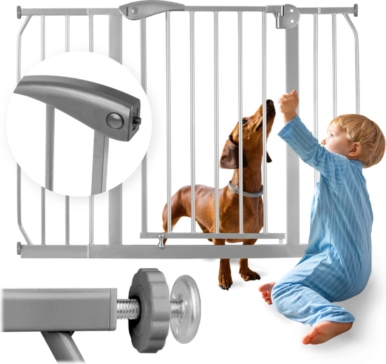 Szürke NUKIDO biztonsági kapu gyermekeknek és háziállatoknak, 75–115 cm