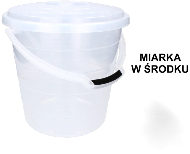 Átlátszó műanyag vödör fedéllel, 15 l, élelmiszerhez