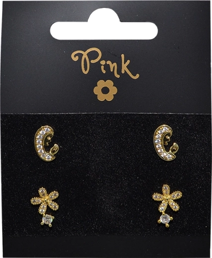 Aranyozott fülbevaló szett Élet, 2 pár kristályokkal